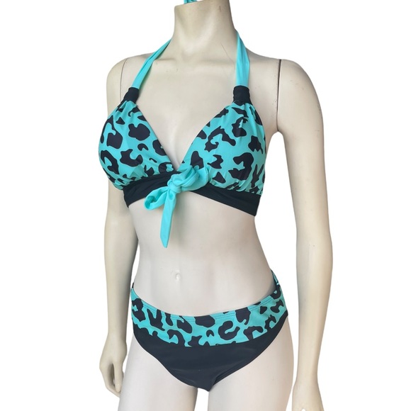 Black & Mint Two Piece Bikini Set - Picture 1 of 7